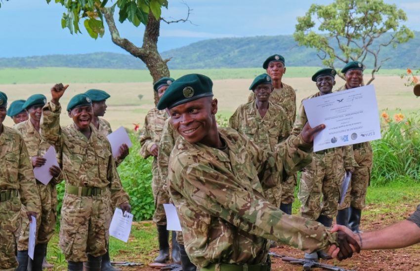 Proud park rangers received their certificates upon completion of their training in the Complexe Upemba-Kundelungu in DRC (c) Rob Craig