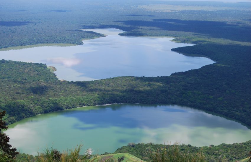 Two bodies of water in Queen Elizabeth National Park in Uganda