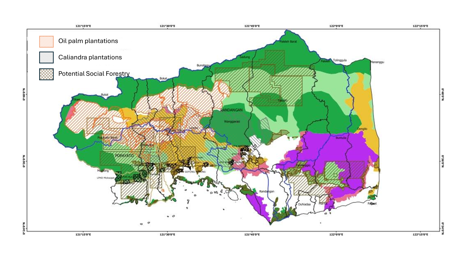 Map of Gorontalo province with Pohuwato regency in the left